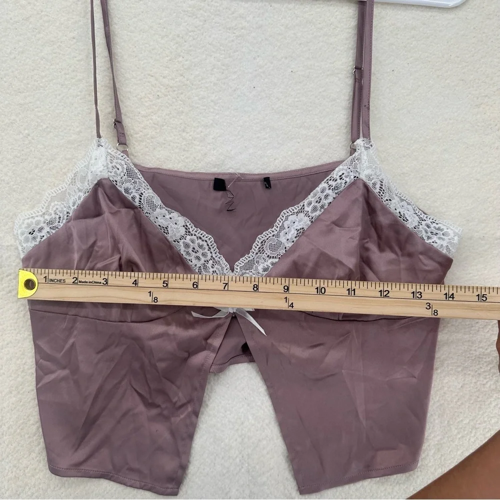 Mauve Satin Lace Camisole Coquette Top - Picture 4 of 5